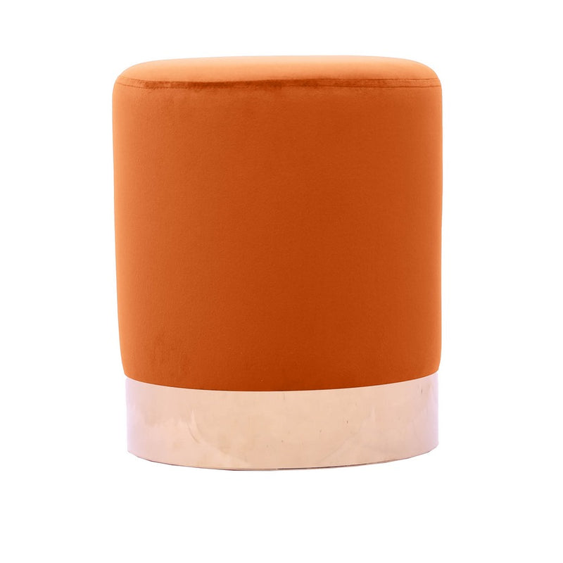 Pouf Ø33x39 cm con placca dorata e velluto arancio