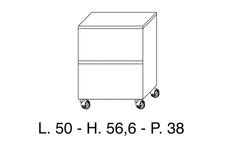 Cassettiera con Ruote 2 Cassetti 50x38x57 cm in Legno TFT Samoa Tortora Lucido