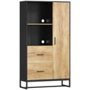 Credenza Moderna da Cucina 88x35x160 cm con 2 Cassetti 2 Ripiani e un Armadietto Legno e Nero      