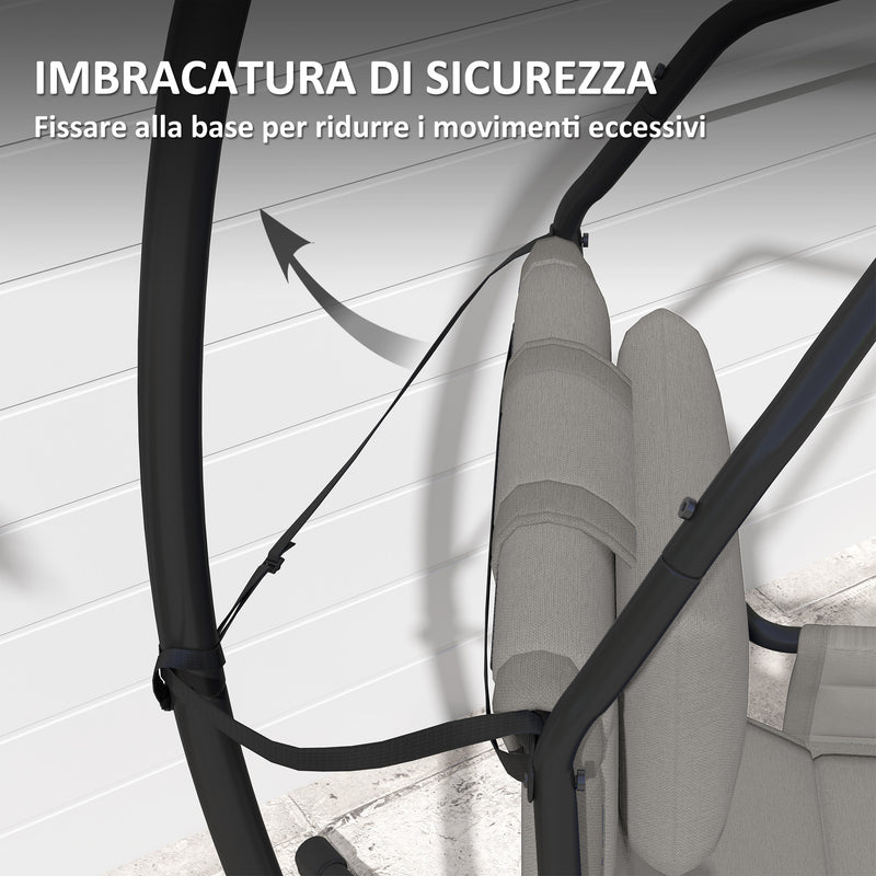 Amaca a Dondolo 118x98x192 cm Imbottita con Cuscino in Acciaio e Poliestere Grigio e Nero  