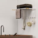 Portasciugamani a Parete Pieghevole 60x32,5x20 cm con 5 Barre e 6 Ganci in Legno e Acciaio Bianco      