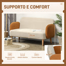 Divano 2 Posti Stile Nordico 138x73x74 cm in Tessuto Effetto Velluto e Legno Crema e Arancione  