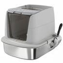 Lettiera per Gatti Chiusa 52,4x41,3x39,8 cm con Coperchio Ribaltabile Doppia Porta Paletta in Acciaio Inox Grigio Chiaro      