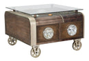 Tavolo da Caffé Old Style con Vetro 83x80x52,5 cm Legno di Abete e MDF e in Ferro Marrone