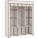 Armadio Salvaspazio 125x43x162,5 cm con Base Rialzata 8 Ripiani e 2 Barre in Tessuto non Tessuto e Acciaio Crema      