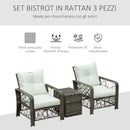 Set 2 Poltrone da Giardino con Tavolino Contenitore in Acciaio e Rattan Grigio