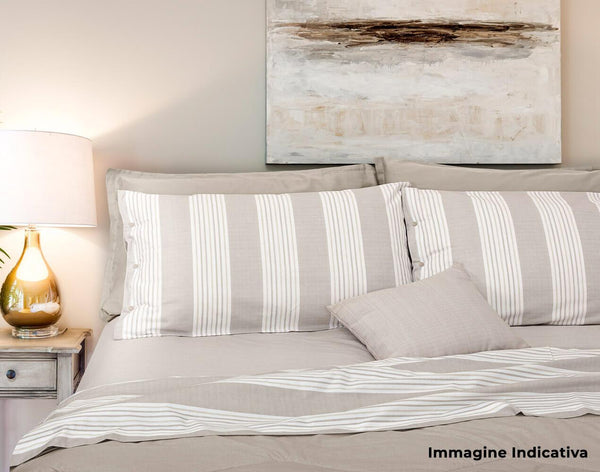 Set aus Baumwolllaken oben und unten mit grau gestreiften Ecken und Kissenbezügen in verschiedenen Größen online