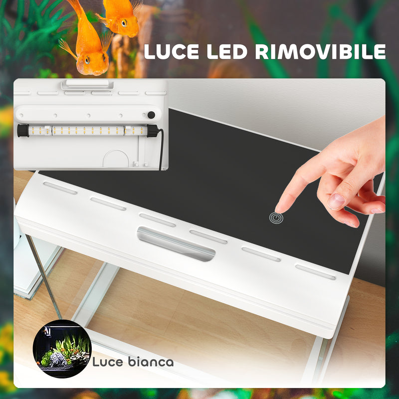 Acquario per Pesci Rossi 17L con Luci LED 35x21x31 cm Pompa d'Acqua e Sistema di Filtraggio Bianco   