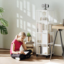 Libreria Moderna a 4 Ripiani 35x35x129 cm con Ruote in Metallo a Rete Bianco  