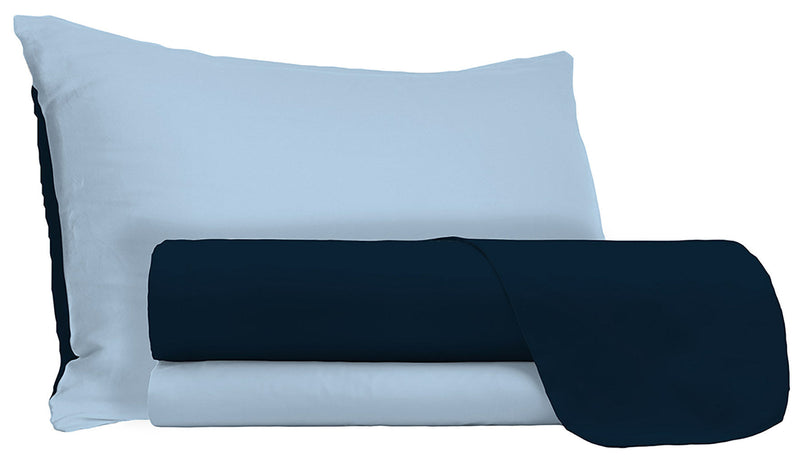 Set Lenzuola Sopra Sotto e Federe Doubleface Blu Scuro\/Azzurro Varie Misure
