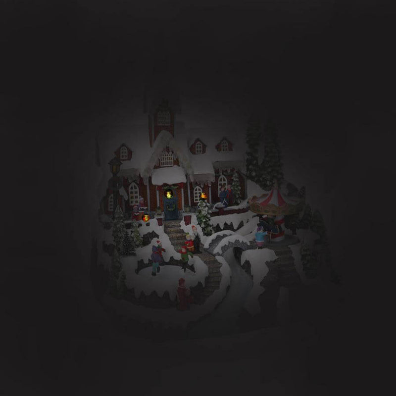 Villaggio Natalizio in Resina Chiesa e Pista di Pattinaggio con Luci e Suoni 33x31xh38 cm