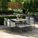 Set da Giardino 9 Pezzi Tavolo da Pranzo 4 Sedie e 4 Sgabelli Grigio    