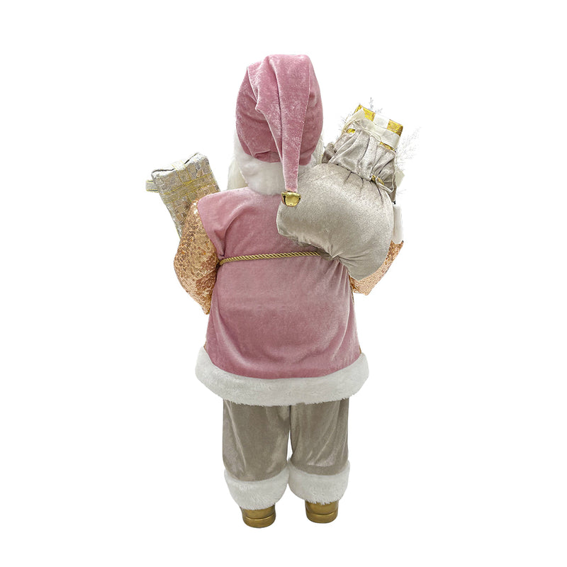 Babbo Natale Abito Rosa Glitter H60 cm con Mini Lucciole e Suoni