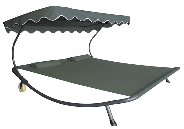 prezzo Doppel-Gartenliege 200 x 175 x 135 cm aus Stahl und grauem Oxford-Stoff