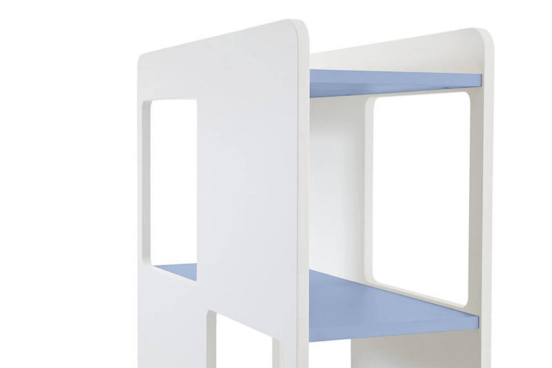 Libreria 8 Fori 78x32x160cm in MDF TFT  Oblò Bianco Opaco e Blu Chiaro