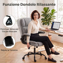 Sedia Ufficio Girevole 70x67x99-108 cm con Braccioli Ribaltabili Altezza Regolabile e Dondolo in Tessuto Effetto Lino Grigio      