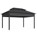 Gazebo da Giardino 4x3 m con Tende Laterali Doppio Tetto Fori di Drenaggio Grigio Scuro      