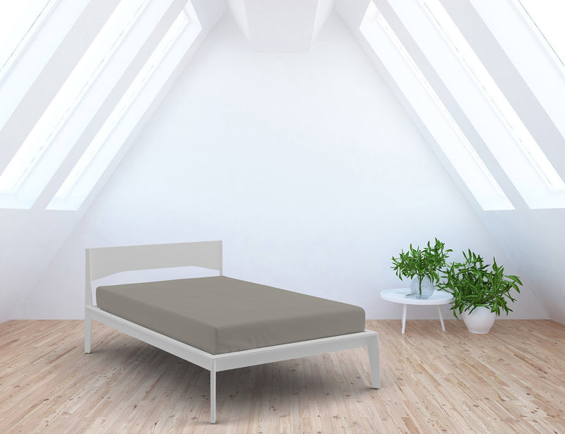 Lenzuolo Sotto con Angoli ed Elastico Tinta Unita Grigio Chiaro Varie Misure