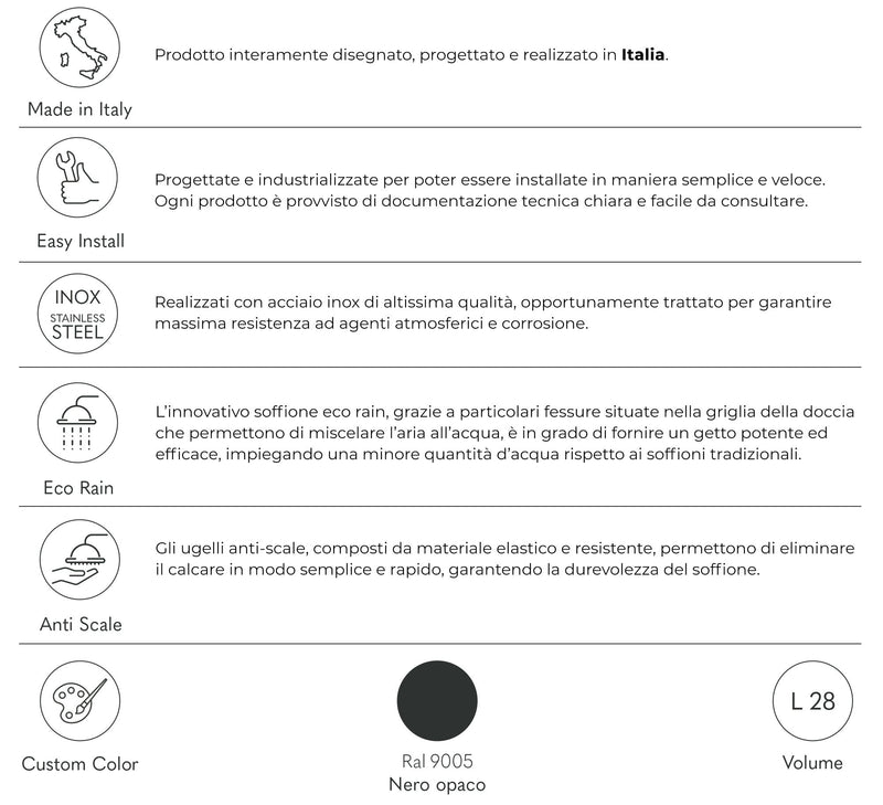 Doccia Solare da Giardino 28L Miscelatore e Lavapiedi Tevere N Nero Opaco