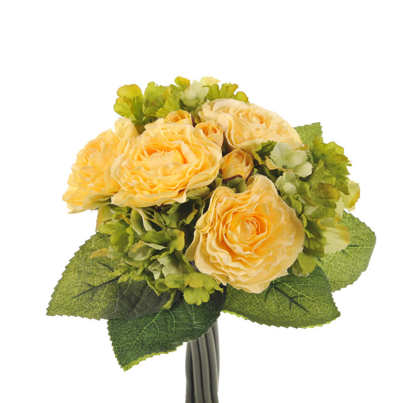 Set 3 Bouquet Artificiale di Ranuncolo e Ortensia Artificiale Altezza 31 cm Giallo