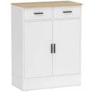 Credenza Moderna 68,6x35x90,3A cm 2 Cassetti e Armadietto 2 Ante Ripiano Interno Regolabile Bianco e Legno      
