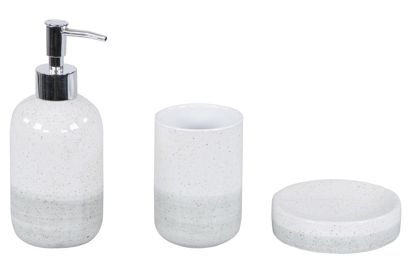 Set 3 Accessori da Bagno in Ceramica Bianco-Grigio