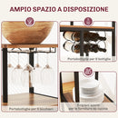 Set Bancone Bar Pieghevole e 2 Sgabelli Alti con Portavini e Portacalici Marrone   