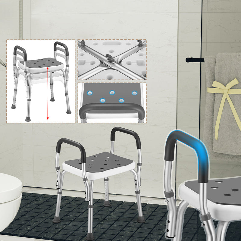 Sgabello da Doccia 6 Altezze Regolabili Sedia Bagno Antiscivolo Capacità 150 kg