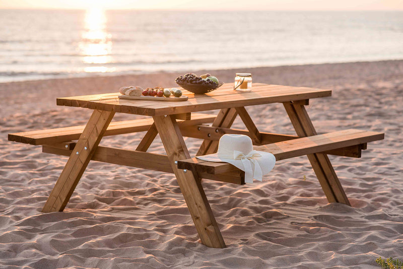 Tavolo con Panche da Campeggio Picnic 177x153x74A cm Picnic Oasi inclusive in Legno di Pino Impregnato Marrone  