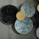 Decorazione Murale 3D in Metallo 133x66 cm Wall Art a Cerchi  Blu Nero e Oro