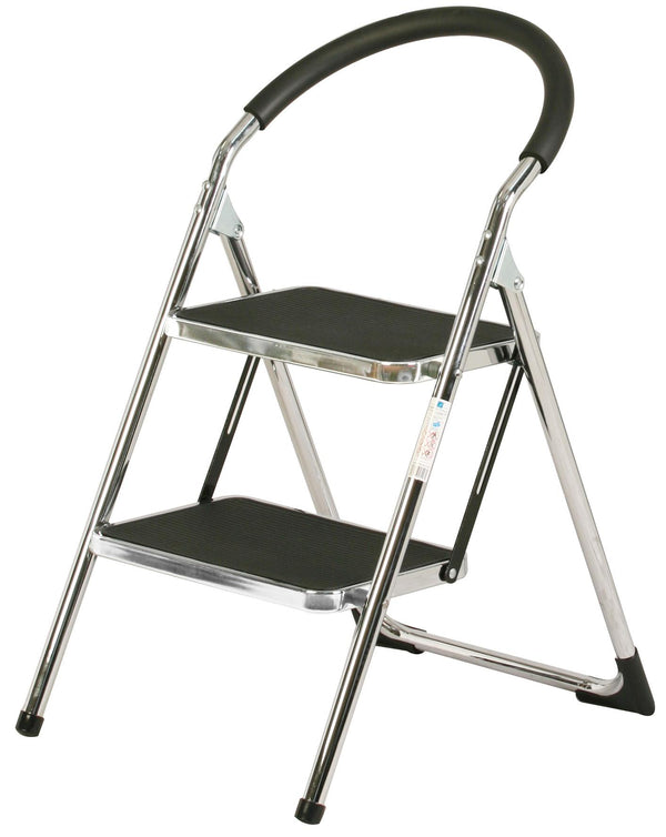 sconto Leiter zusammenklappbarer Hocker aus Stahl 2 Stufen Tosini Chrom