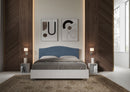 Letto Matrimoniale con Rete e Contenitore Alzata Comoda Struttura Bianco Frassico e Testata in Microfibra Grace Blu Varie Misure