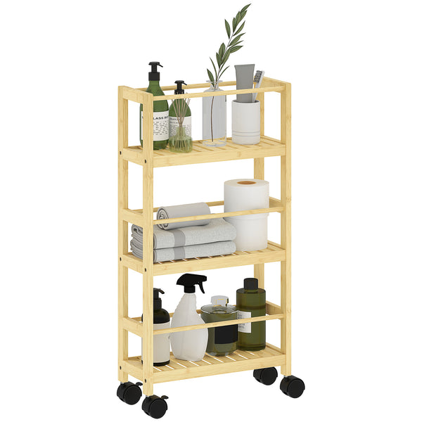 prezzo Scaffale Bagno a 3 Livelli 36x15x73 cm con Ruote in Legno di Bambù