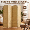Paravento da Interno a 4 Pannelli Pieghevole 180x1,7x180 cm Intrecciato in PP e Legno di Pino Naturale      