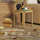 Tavolino da Giardino in Stile Boho Chic Ø50x44 cm in Rattan e Vetro Giallo   
