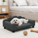 Divano per Cani 66x42x28,5 cm con Braccioli di Supporto in Legno Multistrato e Tessuto French Terry Grigio Scuro      