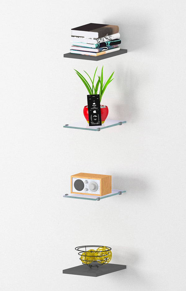 Set 4 Mensole 2 in Vetro e 2 in Melaminico 20x16x25 cm Maruska Grigio Antracite Opaco acquista