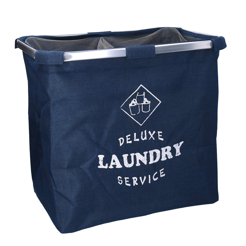 Cesto Portabiancheria in tessuto sacco blu doppio pieghevole cm 54x34,5xh50,5