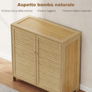 Scarpiera 80x35x80 cm con Ante a Persiana Capacità per 14 Paia in Bambù Finitura Naturale      