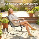 Set 3 Pezzi Salotto da Giardino con 2 Sedie a Dondolo Traspiranti e Tavolino con Piano in Vetro in Acciaio Grigio e Nero      