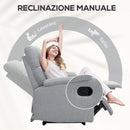 Poltrona Reclinabile Manualmente a 60° 69x91,5x103 cm con Poggiapiedi Extra Imbottita in Tessuto Grigio  