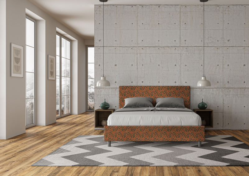 Letto Matrimoniale Giroletto con Alzata Comoda Imbottito in Tessuto Era Adele Arancio Varie Misure