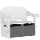 Panca Porta 3 in 1 Giochi per Bambini 3-6 Anni Convertibile in Tavolo e Sedia con 2 Contenitori in MDF Bianco      