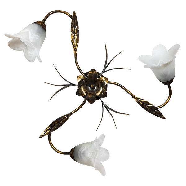 sconto Deckenleuchte 3xE14 Braun Gold Rahmen Weiß Schwammglas E-Energy Amelia