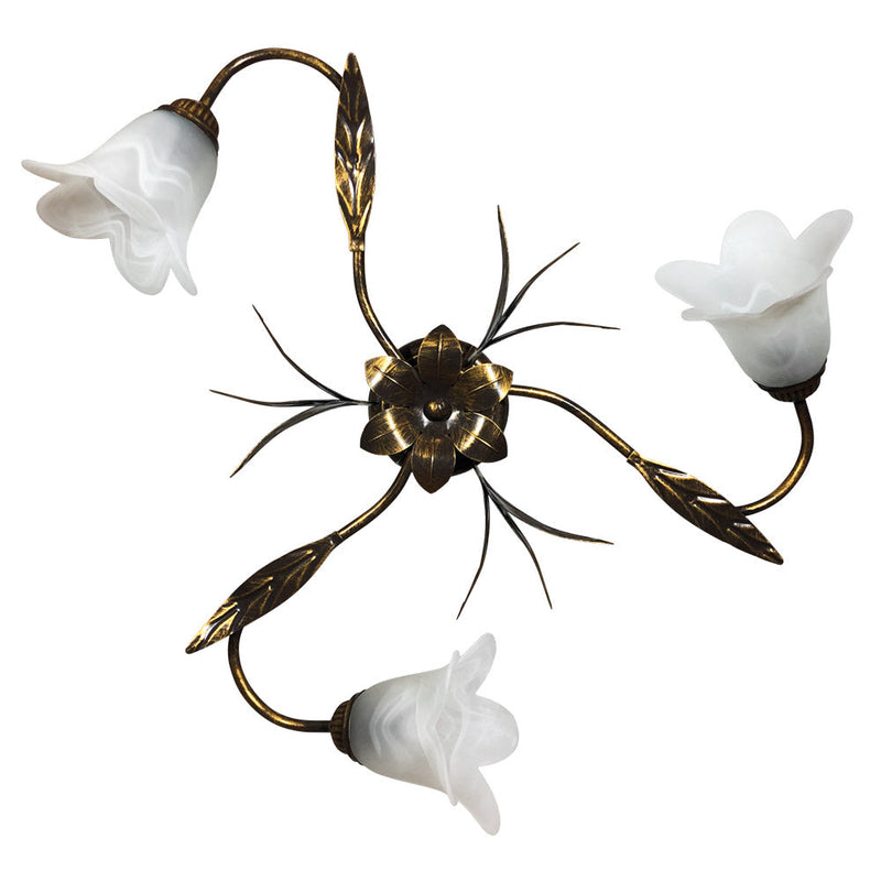 Plafoniera 3xE14 Montatura Marrone Oro Vetro Spugnato Bianco E-Energy Amelia