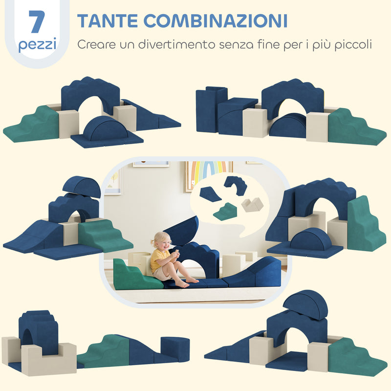 Set 7 Costruzioni Morbide per Bambini 6 mesi - 3 Anni Rivestimento in Velluto Blu   
