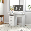Scrivania 100x40x75 cm con 3 Cassetti e Vano a Giorno in Legno Bianco  