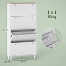 Scarpiera Slim per 24-32 Scarpe 80x23,5x157 cm con 4 Cassetti Ribaltabili e Ripiani Regolabili in Legno Bianco      