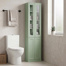 Mobile Bagno Alto 38x26x160 cm a 6 Ripiani con Ripiano Regolabile in Truciolato e MDF Verde Salvia      