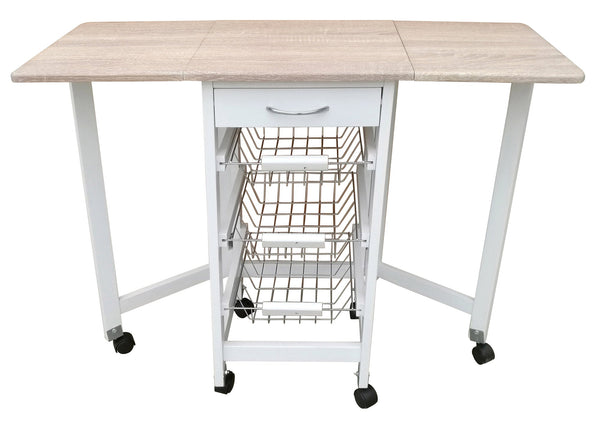 Platzsparender, faltbarer Küchenwagen 96 x 37 x 77 cm aus weißem MDF und Sonoma prezzo